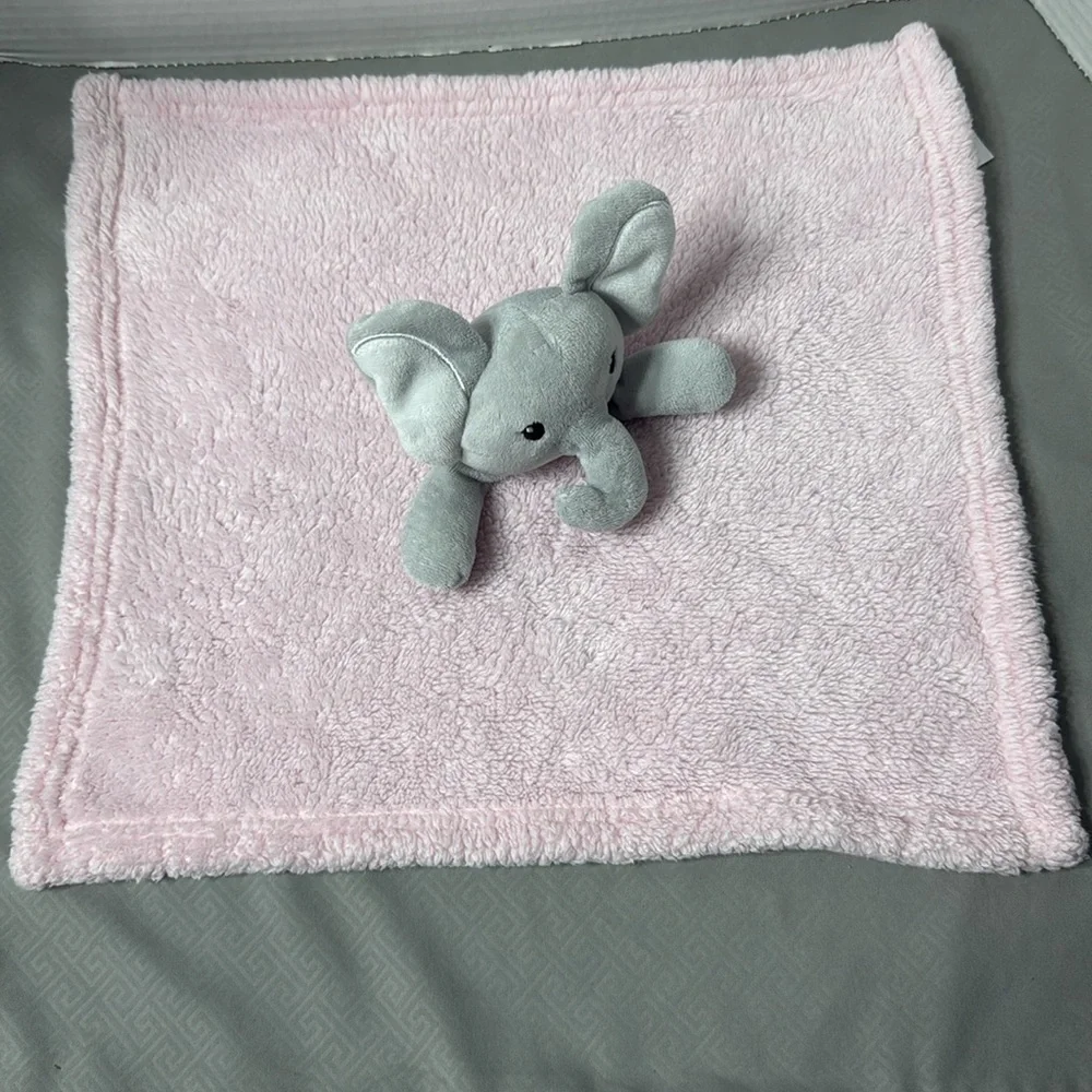 Cutie Pie Lovey Gray Elephant Plush With Pink Security Blanket 14X14 Cuddly Soft
